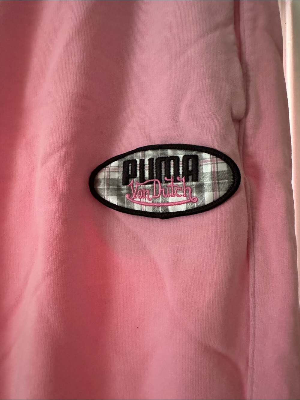 Von Dutch Pink Sweat Pants with Plaid Logo Patch